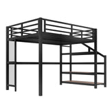 Bellemave Full loft Bed with Storage Stairs, Shelves, Metal Full Loft Beds with LED Lights, USB Ports, Multifunctional Iron Nets for Adults, Kids, Teens, Black Bellemave