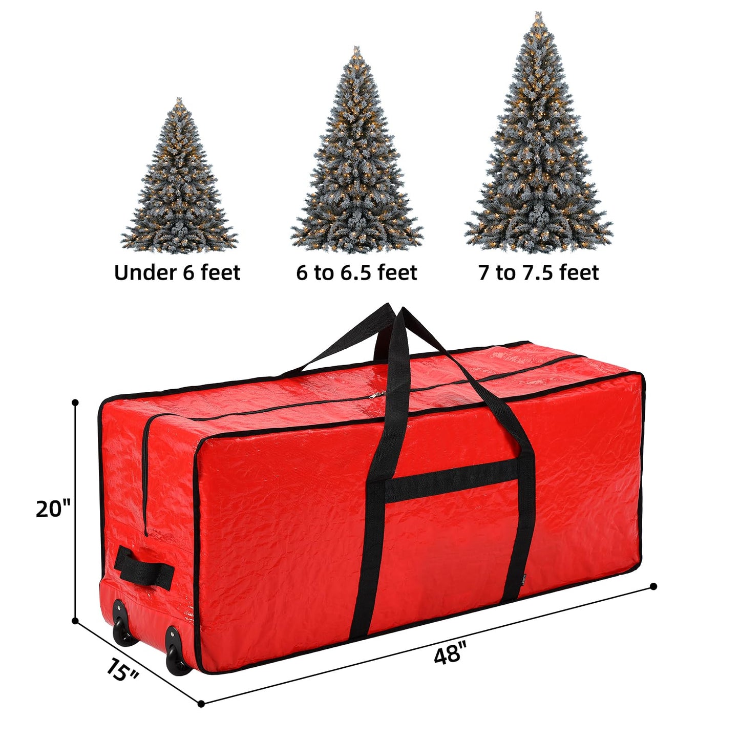 HOMEST Christmas Tree Storage Bag, Fits for 7.5 ft Artificial Xmas Tree, Zippered Christmas Tree Bag with Reinforced Carrying Handles and Wheels, Red (Bag Only)