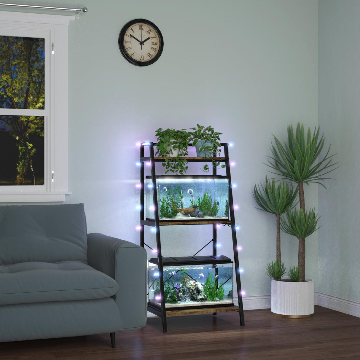 GDLF 5-10 Gallon Fish Tank Stand with Plant Shelf Metal Aquarium Stand with Storage Shelf Fits Turtle Tank, Reptile Tank GDLF