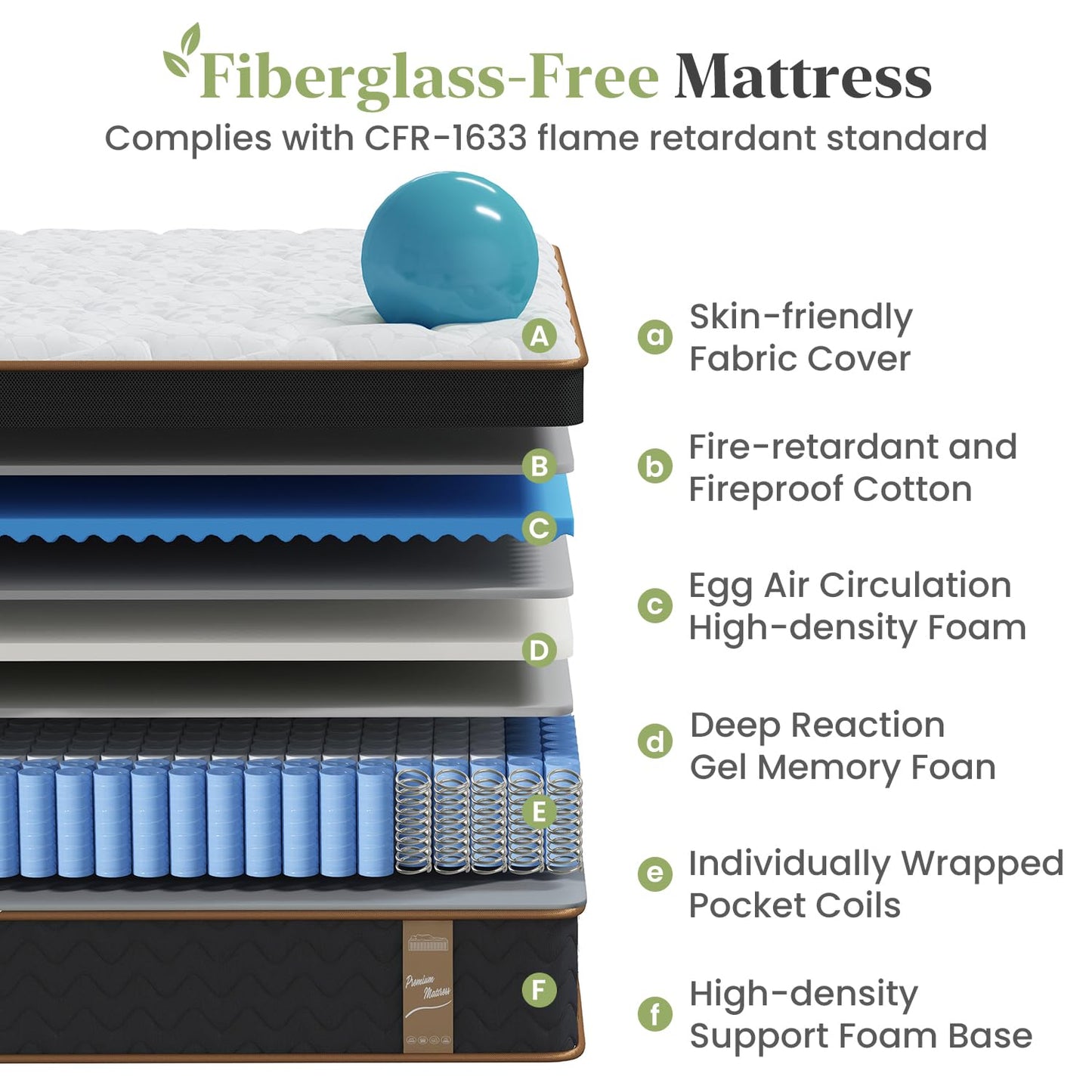 FP FLEXPEDIC King Mattress, 14 Inch Plush Hybrid Mattress with Gel Memory Foam, Fiberglass-Free Mattress in a Box, Individual Pocket Spring-Motion Isolation-Edge Support, 100 Nights Trial,CertiPUR-US