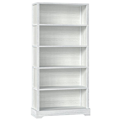 Antique White 5-Shelf Wood Bookcase - Elegant Floor Standing Storage Solution - WoodArtSupply