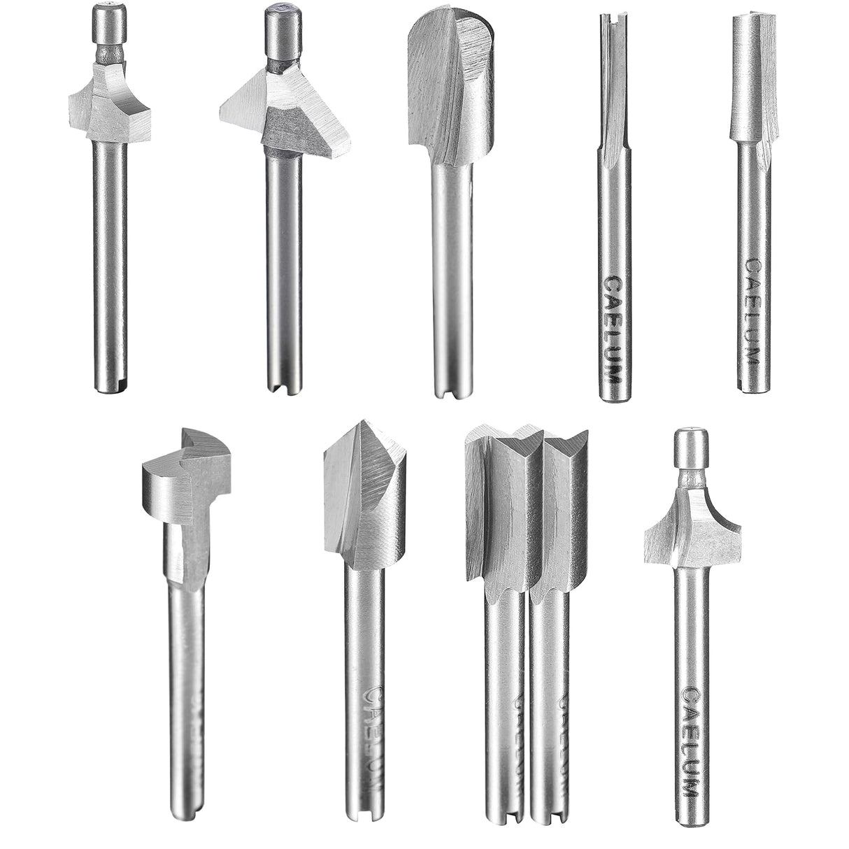 Caelum 10 Pcs HSS Router Carbide Engraving Bits, 1/8"(3mm) Shank, Milling Cutter Bit Set, Rotary Tools Set, for Dremel Tool Accessories, Tools for DIY Woodworking, Edge Grooving, Drilling, Trimming CAELUM
