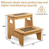 Wooden 2-Step Stool, Bamboo Step Stool with Handles, DIY Non-Slip Surface, Portable Stepping Stool for Kitchen, Toilet, Bathroom Sink, Bedroom, Natural BShome