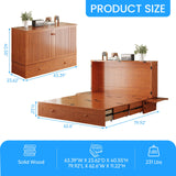 PUREMIND Queen Murphy Bed Cabinet - Solid Wood - Hideaway Chest Bed Frame with Storage Drawers, USB Charging Ports - Space Saving Wallbed for Bedroom, Guest Room, No Mattress Included (Cherry) PUREMIND