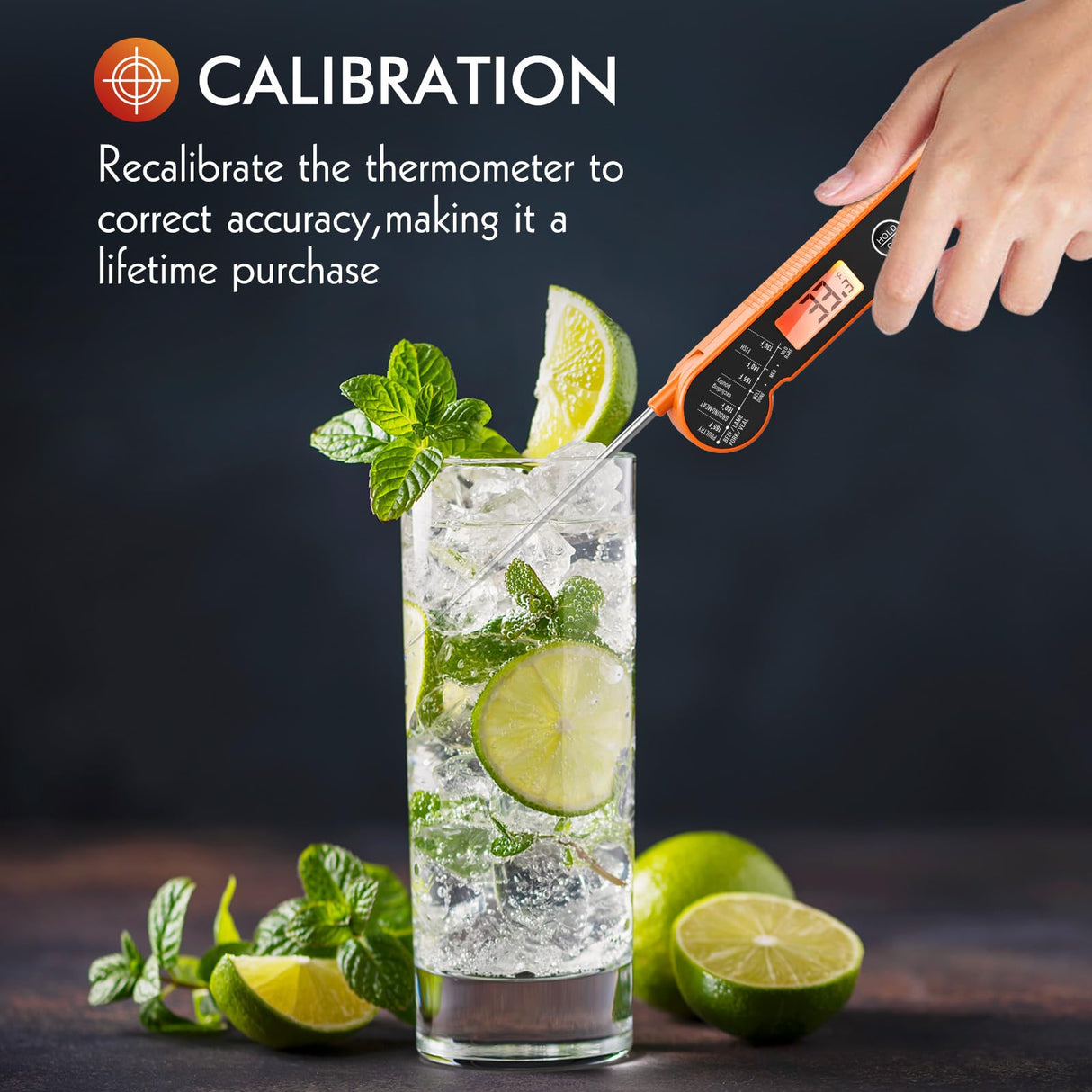 CaloriMastery Meat Thermometer Digital with Backlight, Calibration & Hold Function, IP65 Waterproof Food Thermometer for Cooking, Outdoor Grilling, Candy Making CaloriMastery