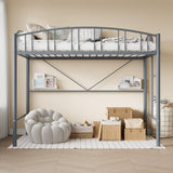 GarveeHome Loft Bed Twin Size, Heavy Duty Metal Loft Bed Frame with Arched Guardrail and Safety Ladder, Space-Saving, No Box Spring Needed, Matte Gray GarveeHome