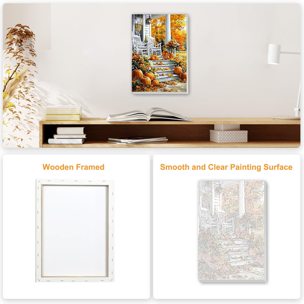 SENQAO Halloween Paint by Numbers for Adults Beginners Framed, Fall Pumpkin Adults' Paint-by-Number Kits, Adult Paint by Number Kits on Canvas, Acrylic Number Painting for Home Decor, 8x12in SENQAO