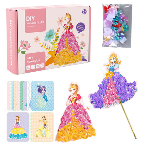 WangCow 12 Pcs Poke in Art Princess Dress up Cards, Mess-Free-Fun Creative Event for Kids，DIY Fabric Poking Craft Kit for Children，Gifts for Girls & Boys Ages 3, 4, 5, 6, 7, 8, 9 WangCow