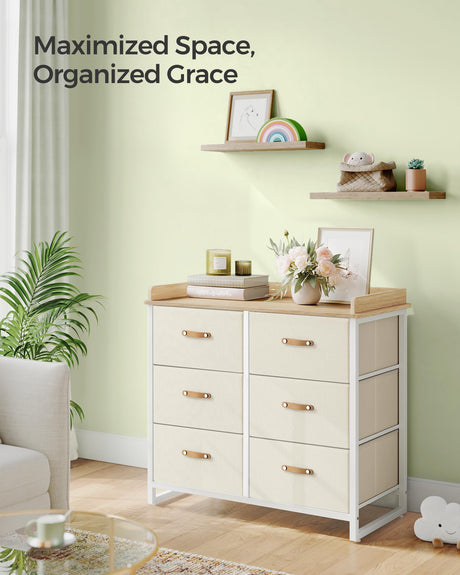SONGMICS Kids Dresser with 6 Drawers, Boys Girls Dresser, with Water-Resistant Tabletop, Storage Organizer Cabinet, for Bedroom Hallway, Beige UGKR101K01 SONGMICS