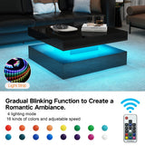 Black Coffee Table Square with LED Lights, High Glossy Center Table with Storage, Lighted Cocktail Table with Sliding Drawers, Modern Mid Century Table for Living Room, Home and Office Generic