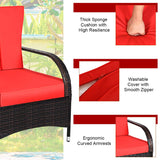 Tangkula 3-Piece Patio Conversation Set, Outdoor Wicker Furniture Set, Rattan Coffee Table & Chairs Set with Cushions, Outdoor Conversation Set for Garden Balcony Backyard (Red) Tangkula