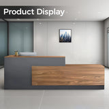 Anzhap Modern L-Shaped Reception Desk with Storage， Front Desk Reception Counter with Drawer, Storage Cabinets for Office, Lobby, Salon (European Oak+lron Gray - Left Cabinet, 102" L * 24" W * 41" H) Anzhap