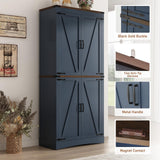Hlivelood 71" Tall Kitchen Pantry,Farmhouse Storage Cabinet with Adjustable Shelves,Load-Bearing Steel Pipe,Farmhouse Pantry Cabinet with 4 Barn Doors,for Kitchen,Dining Room,Living Room(Blue) Hlivelood