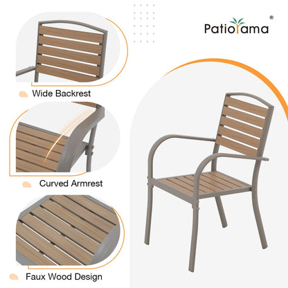 Patiorama Aluminum Outdoor Dining Chairs Set of 6, Stackable Outdoor Patio Chairs Set of 6, All-Weather Bistro Chair with Armrest, Faux Wood Outdoor Dining Chairs for Indoor Yard Garden-Teakwood Brown