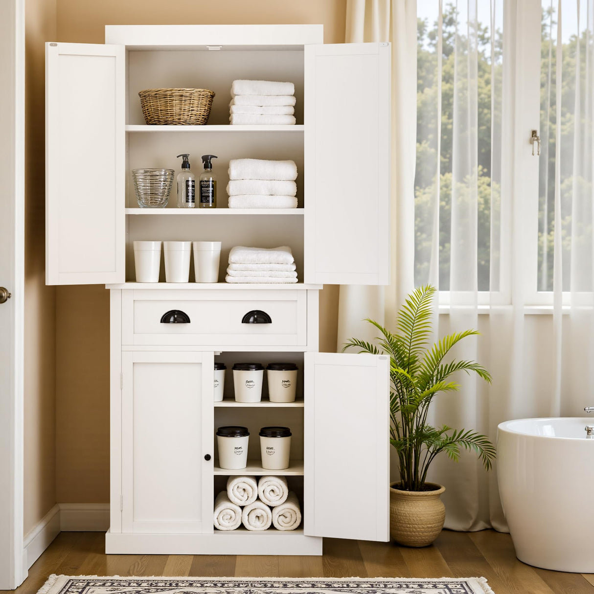 Homall 72" Pantry Storage Cabinet, Kitchen Freestanding Cupboard with Adjustable Shelves & Large Drawer, Tall Buffet Sideboard for Kitchen, Dining Room (White) Homall