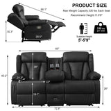 IBTKIG 72.8" Manual Reclining Loveseat Sofa - Wall Hugger Double Loveseat Recliner with Console, Fold-Down Table and Built-in Outlets, Manual Recliner Chair for Living Room RVs Home Theater (Black) IBTKIG