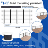 Muzata 15-20ft Complete Set 36" Cable Railing Post Kit Include 4Pack Black Posts PS01, 250ft Wire Rope, Swageless Cable Railing System DIY Kit (No Handrail) RWS1 BH4S Muzata