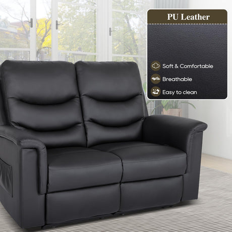RIHEREFY RV Loveseat Recliner, Double Recliner with Adjustable Footrest/Cup Holder/Side Pocket, RV Wall Hugger Reclining Loveseat, 2-Seater Reclining Sofa Couch for Living Room & Home Theater RIHEREFY