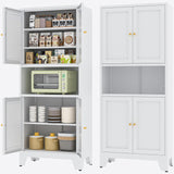 YAUWOH Metal Kitchen Pantry Storage Cabinet, Metal Freestanding Bathroom Floor Cabinetwith 4 Doors & 3 Adjustable Shelves, Metal Storage Cabinet for Bathroom, Living Room, Kitchen, Pantry, White YAUWOH