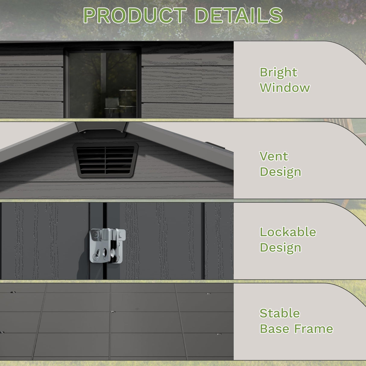 Greesum 6x4FT Plastic Outdoor Storage Shed with Floor, Resin Sheds with Lockable Double Door, Window & Vents, All-Weather Tool Sheds for Garden, Backyard, Patio, Dark Gray Greesum