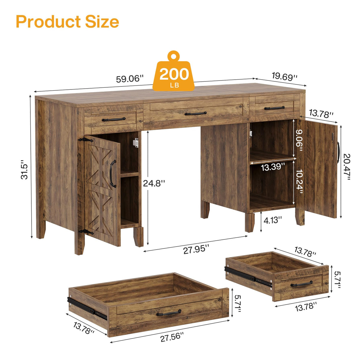 Tribesigns Farmhouse Executive Desk, 59-Inch Executive Computer Desk with File Drawers and Storage Cabinets, Rustic Writing and Study Desks for Home Office Tribesigns