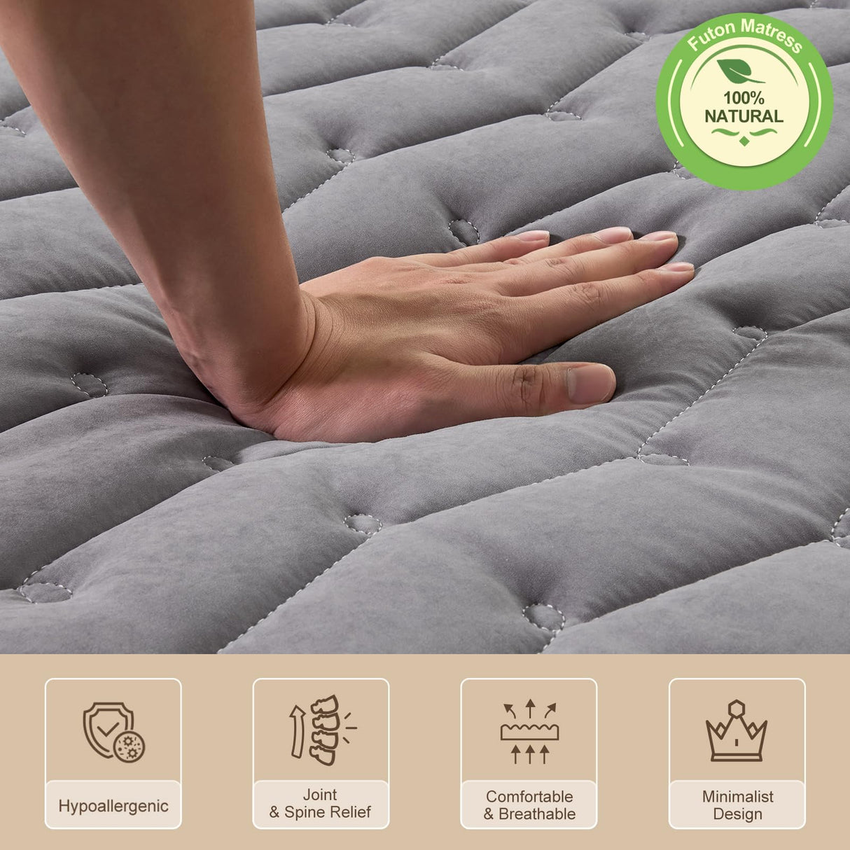 Vibe bear Premium Foam Japanese Futon Floor Mattress Queen Size 60"x 80",100% High Density Foam Comfortable Floor Mattress,3.5" Thicken Foldable Sleeping Pad,Dormitory Tatami Mat(Gray) Vibe bear