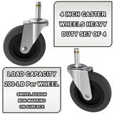 4 Inches Stem Caster Wheels,7/16-Inch Stem Diameter Swivel Rubber Casters,Heavy Duty TPR Replacement Wheels for Rubbermaid Mop Bucket Utility Cart Shop Vac Weber Grills - 4 Pack AAGUT