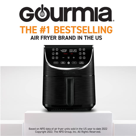 Gourmia Air Fryer Oven Digital Display 7 Quart Large AirFryer Cooker 12 Touch Cooking Presets, XL Air Fryer Basket 1700w Power Multifunction GAF716 Black and Stainless Steel Accents FRY FORCE 360° Gourmia