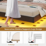 BYSAUD King Size Bed Frame,Floating Bed Frame with Storage Headboard & LED Light,Floating bed Frame King with Charging Station,King Bed with Bookcase Headboard,No Box Spring Needed,Noise-Free PU Black BYSAUD