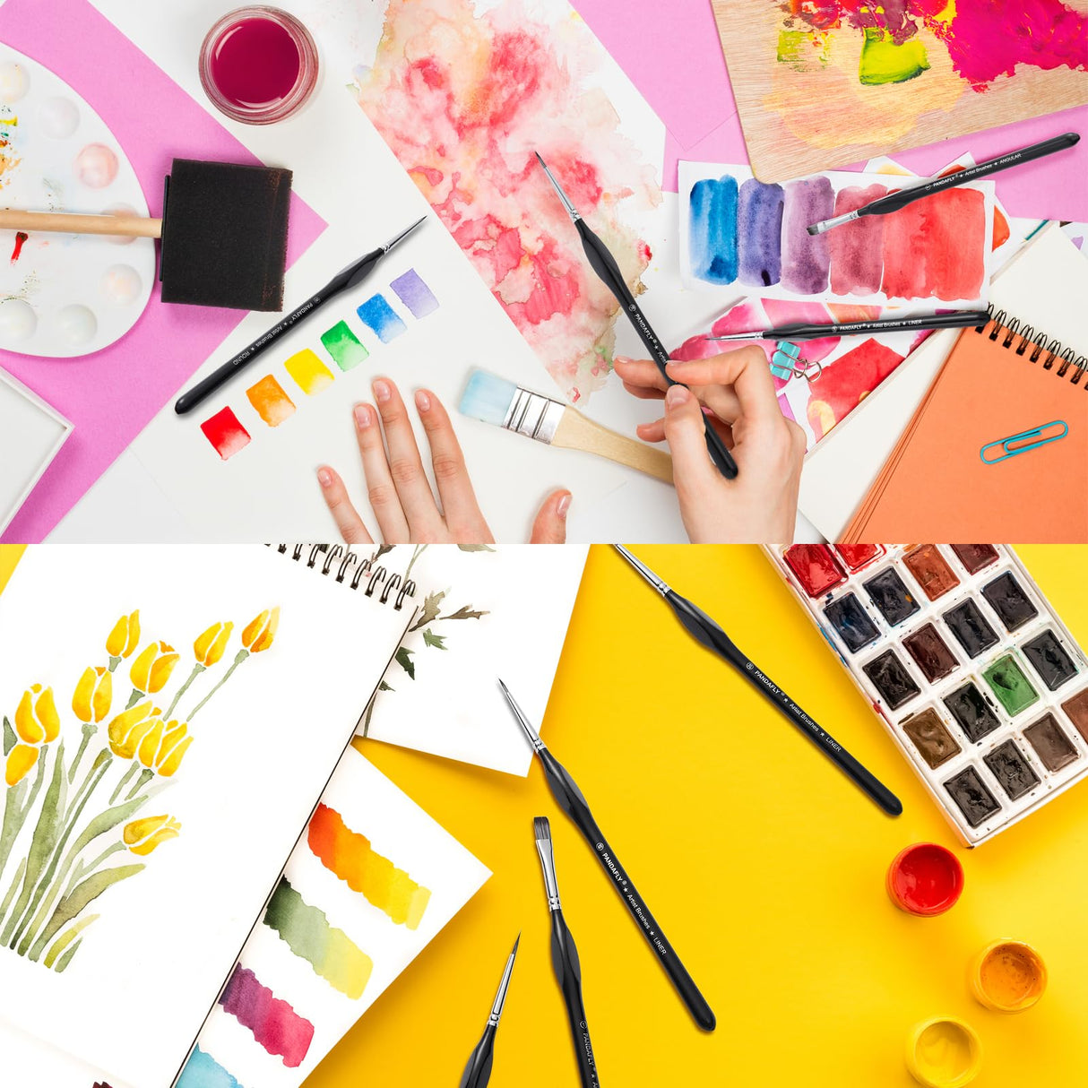 PANDAFLY Detail Paint Brushes Set, 15pcs Miniature Brushes for Fine Detailing & Art Painting - Acrylic, Oil, Watercolors & Paint by Number, Models, Face, Nail, Craft, Warhammer 40k PANDAFLY