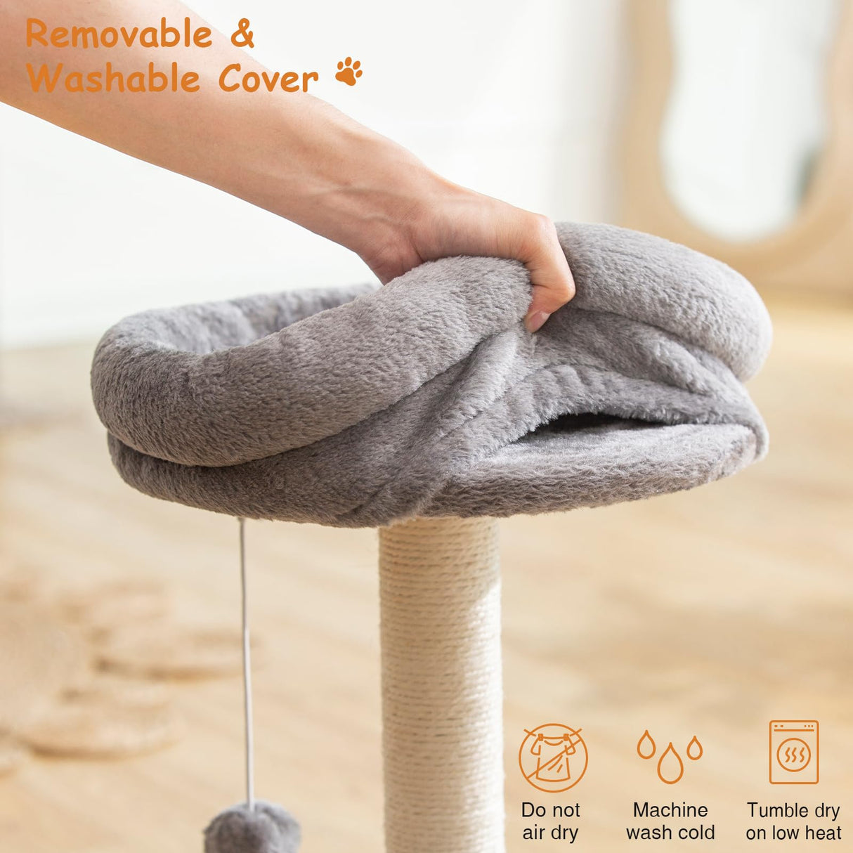 Goozii Small Cat Tree Tower with Scratching Post, Modern Kitten Tower for Indoor Cats, Short Carpet Sisal Cat Scratcher Stand with Large Bed Perch, Scratch Ramp, Toy Ball for Kitty Play (Grey) Goozii