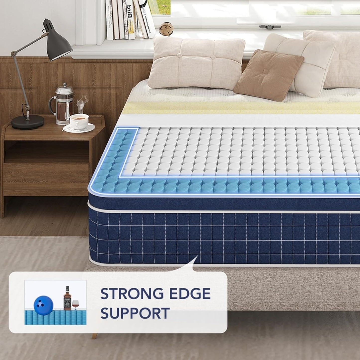 King Size Mattress, Upgrade Strengthen, 12 Inch Firm Hybrid King Mattress in a Box, Mattress King Size With Memory Foam and Independent Pocket Springs, Release Stress, Strong Edge Support