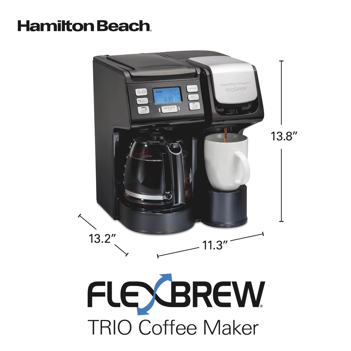 Hamilton Beach FlexBrew Trio 2-Way Coffee Maker, Compatible with K-Cup Pods or Grounds, Combo, Single Serve & Full 12c Pot, Black - Fast Brewing (49902) Hamilton Beach