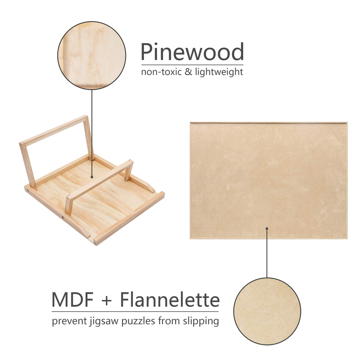 Becko US Puzzle Board with 2 Angle Adjustable Bracket/Stand, Wooden Puzzle Table with Premium Smooth Flannel Surface, Lightweight & Portable, Used Horizontally/Vertically for 1000 Piece Jigsaw Puzzles Becko US