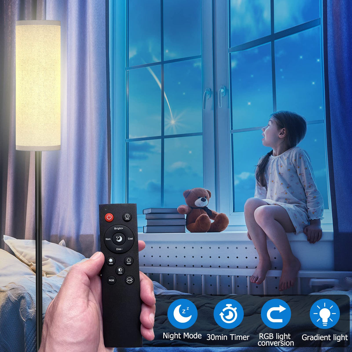 Qaubauyt Floor Lamp for Living Room Bedroom,Modern LED Floor Lamp with Remote Control and Stepless Dimmable Colors Temperature & Brightness,Standing Lamps Tall Lamp, 9W Bulb Included(White) Qaubauyt