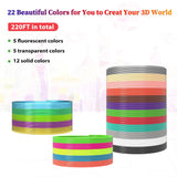 3Dgenius 22 Colors 3D Pen Filament 1.75mm PLA, Each Color 10 Feet, Total 220 Feet 3D Pen Filament Refills 3D Printing Pen Refills with High-Precision Diameter Not Compatible with 3Doodler Pen 3Dgenius