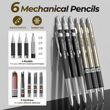 Nicpro 58 PCS Art Drawing Supplies Kit in Leather Case, Art Mechanical Pencil Set with 6 Metal Drafting Pencil 0.5 & 0.7 & 0.9 & 2mm, 12 Micron Pen, Sketch Book, 30 Tube Lead Refills for Sketching Nicpro