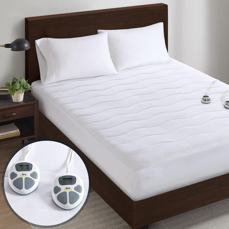Serta Heated Mattress Pad King Size - Electric Mattress Pad, 10 Heat Setting Controller, Auto Shut Off Timer, Deep Elastic Pocket, Up to 17" Mattress, ETL Certified, Machine Wash, King, White Serta