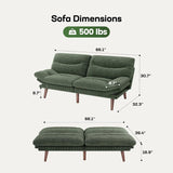 Marsail Futon Sofa Bed, Futon Couch with Adjustable Backrest & Armrests, Convertible Small Sleeper Sofa Bed for Small Apartments, Study Room, Office, Corduroy Loveseat, Green Marsail