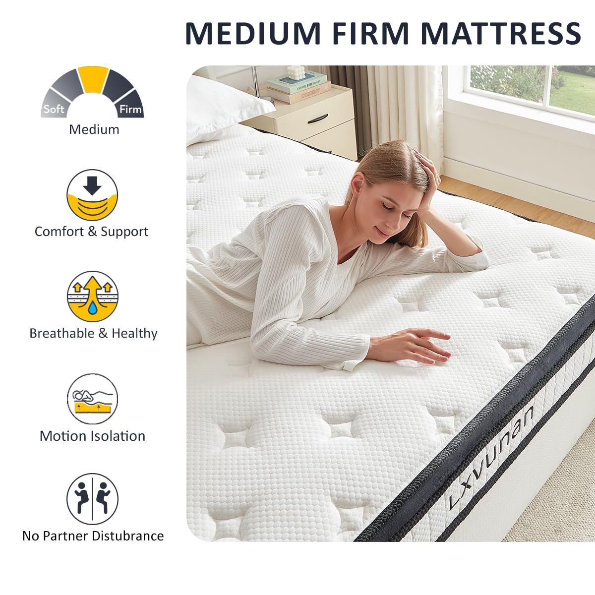 Lxvunan Twin Mattress, 10 Inch Mixed Mattress, Individually Packaged Bag Spring Mattress, Breathable and Comfortable, Pressure Relief, Containing Gel Memory Foam, Suitable for Various Bedsteads Lxvunan