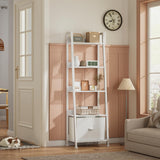 Furologee 5-Tier White Ladder Shelf, Ladder Bookshelf with Removable Drawer, Mordern Bookcase Storage Rack Organizer, Wood Metal Freestanding Storage Shelves for Living Room, Home Office, Bedroom Furologee