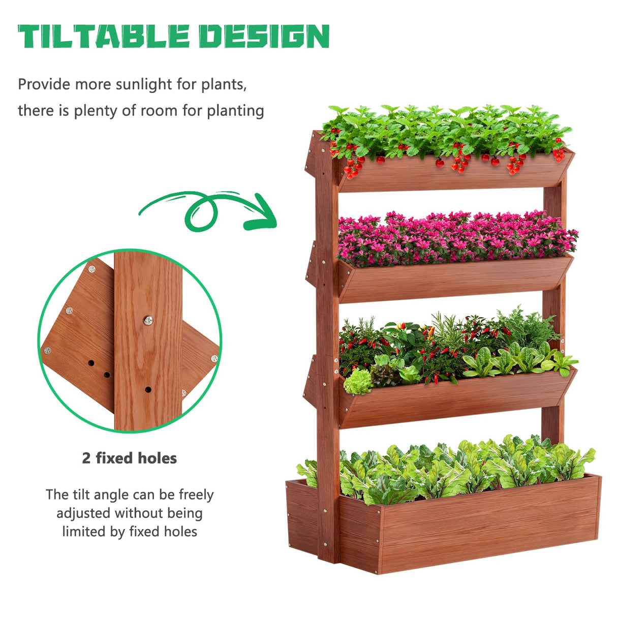 DoCred Vertical Wooden Raised Garden Bed, 4 Tier Garden Planters Freestanding Wood Plant Stand Flower Rack Wooden Planter Box for Plants Herbs Flowers Vegetables Outdoor Indoor Gardening DoCred