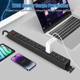 HHSOET Rotating Mountable Power Strip, 12 Outlet Wall Mount Surge Protector, Metal Heavy Duty and Versatile Outlet Strip, Stylish Appearance, Sturdy and Durable, 6ft Power Cord.(Black) HHSOET