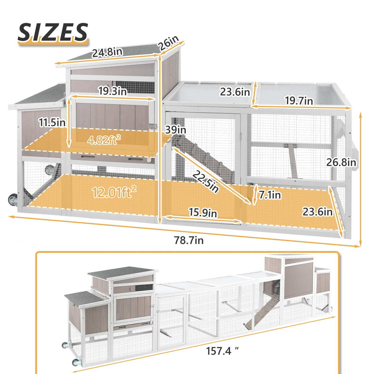 Magazoopet 79“L Chicken Coop and Run, 2 Story Backyard Hen House with Nesting Box, Poultry Cage for 1-3 Chickens Ducks Rabbits with Removable Tray, Ramp and UV-Resistant Roof Panel Magazoopet