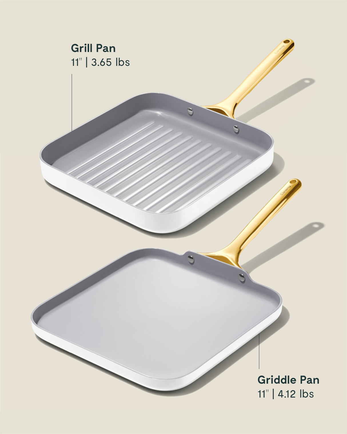 Caraway Griddle Pan & Grill Pan Duo - Non-Stick Ceramic Coated - Non Toxic, PTFE & PFOA Free - Oven Safe & Compatible with All Stovetops – White Caraway