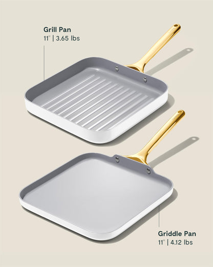 Caraway Griddle Pan & Grill Pan Duo - Non-Stick Ceramic Coated - Non Toxic, PTFE & PFOA Free - Oven Safe & Compatible with All Stovetops – White