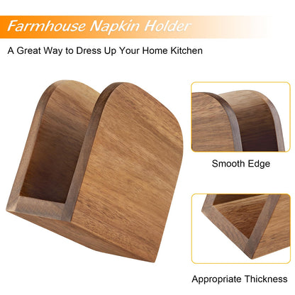 Acacia Wood Napkin Holder for Table, Wooden Upright Napkin Holders for Kitchen, Standing Napkin Dispenser for Kitchen Dining Room Party Cocktail Outdoor Use, Rustic Kitchen Table Decor