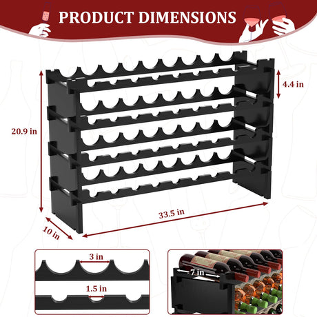 Domax Wine Rack Freestanding Floor - 4 Tiers Stackable Wine Rack 36 Bottle Wine Bottle Holder， Bamboo Wine Holder Wine Storage for Kitchen, Bar, Pantry, Wine Cellar and Countertop (Black) Domax