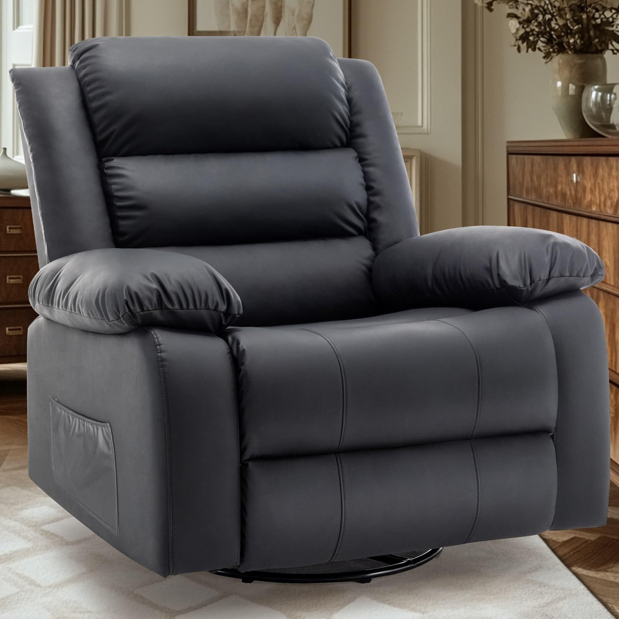 Recliner Chair, Wide Rocker Chair, Pet-Friendly Design, Large Rocking Chair with Massage and Heat,360°Swivel Nursery Rocking Chair, Oversized Recliner for Adults, Black Reclining Sofa for Living Room Korser