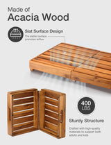 Holana One Foldable Step Stool for Elderly - Acacia Wood High Riser Step Stool for Adults Kid - Wooden Mobility Stepping Stools 400 Lbs Load Capacity for Bathroom Aid Handicap, Bed, Kitchen, Garden HOLANA